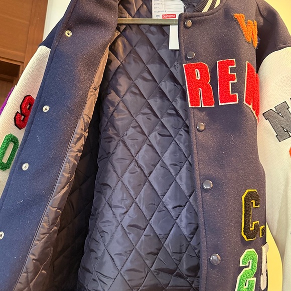 Supreme Praises Varsity Navy Blue Padded Jacket - Picture 11 of 12